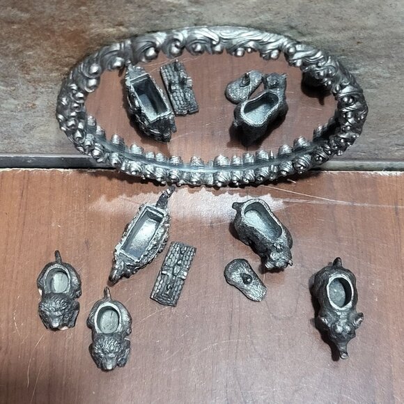 Vintage Ganz Miniature Pewter Noahs Ark Bear Lion Elephant Figures on Mirror Bas - Picture 13 of 13